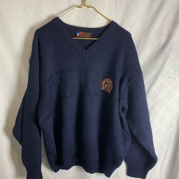 Edward’s Made In France Athletic Wool Blend Sweater Navy Blue XXL Embroidered - Picture 1 of 7